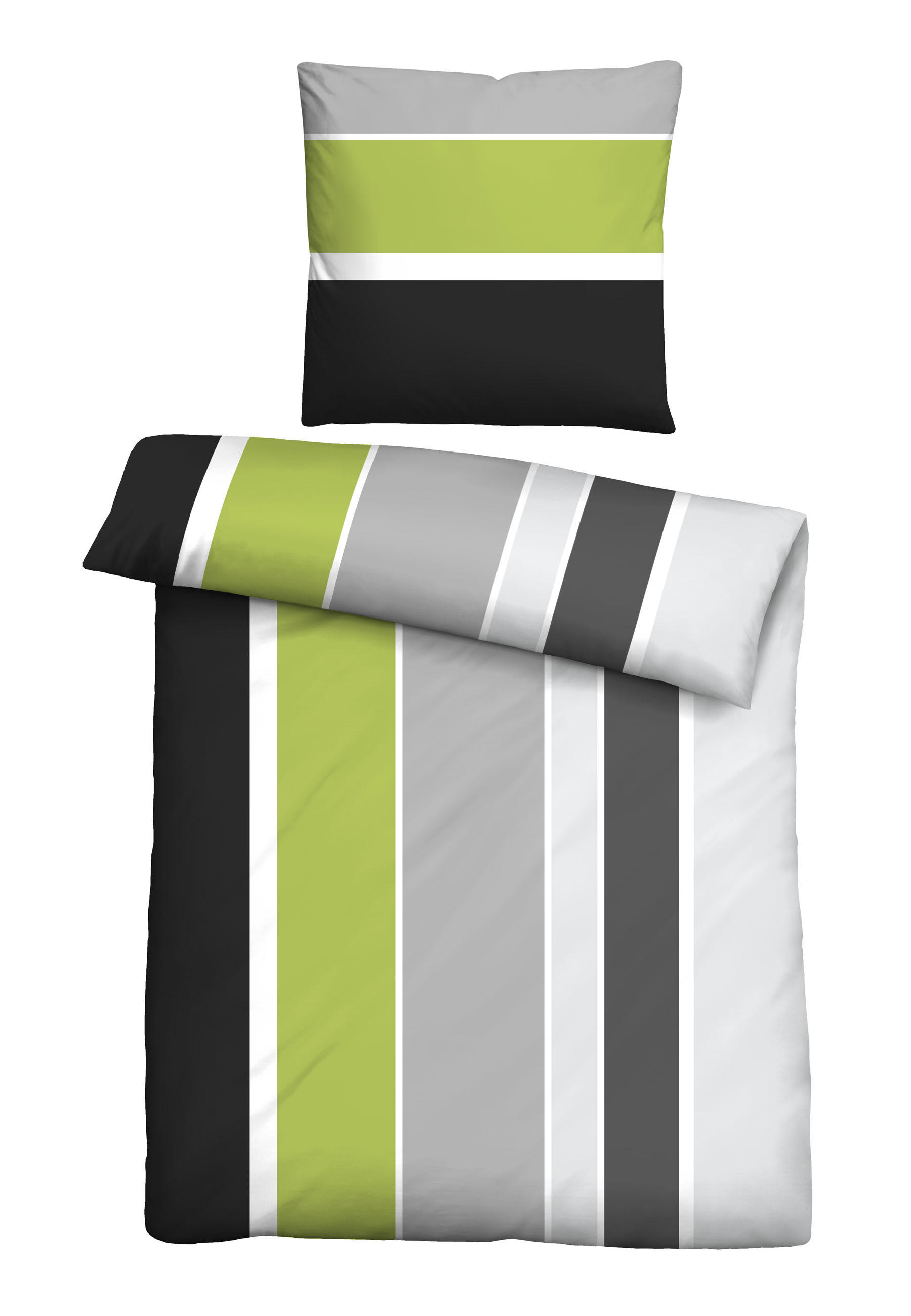 BETTWÄSCHE-GARNITUR Renforcé Längsbalken pistaziengrün, 135x200 cm + 80x80 cm - Hellgrün, Textil (135/200cm) - Castell