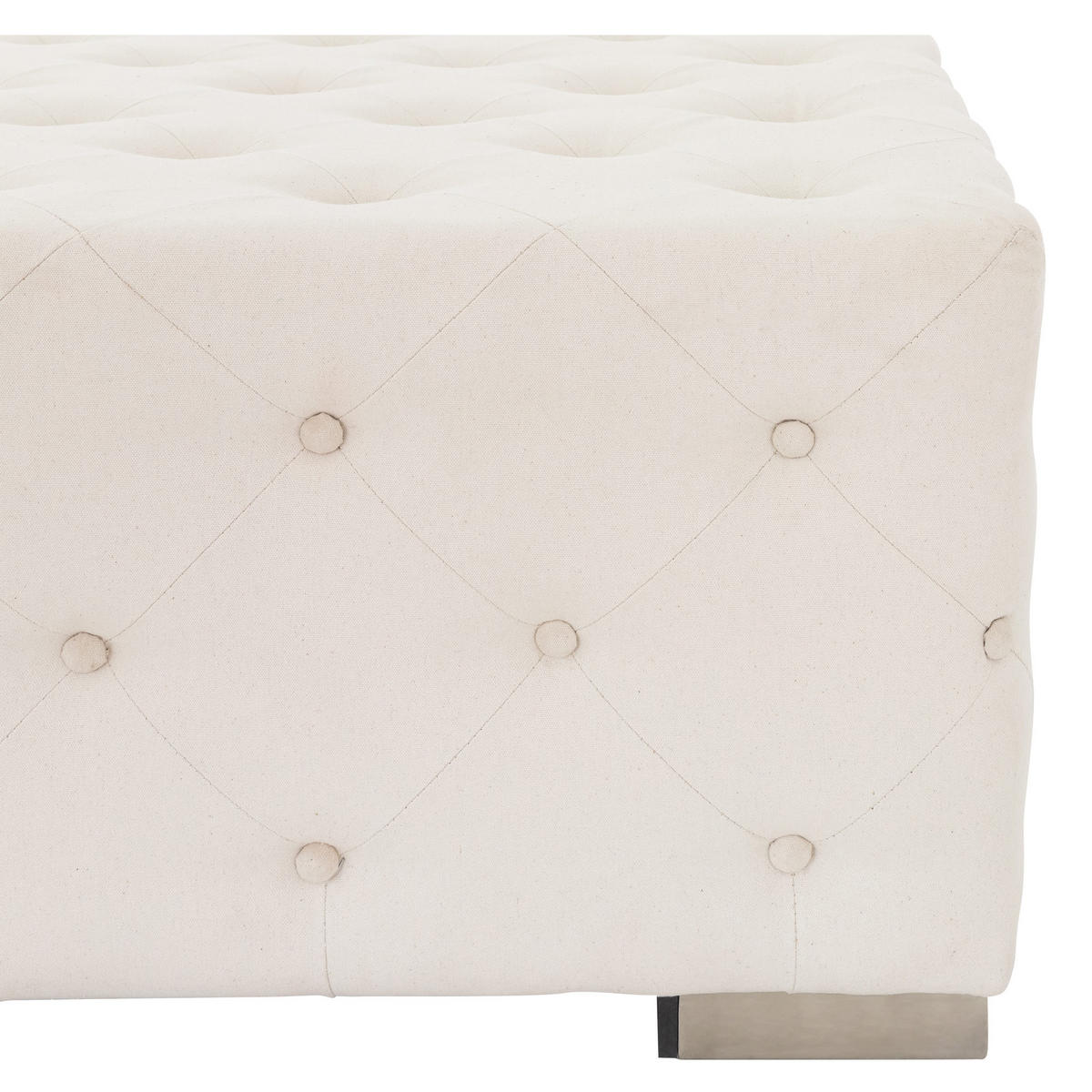 SITZPOUF Creme 90x90x45 cm quadratisch aus Leinen mit Metallfüße - Creme, Holz (90/45/90cm) - WOMO-DESIGN