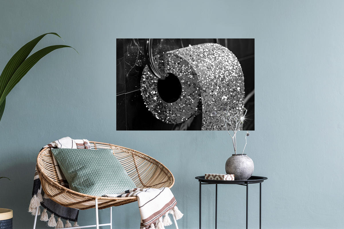 WANDTATTOO WC - Toilettenpapier - Schwarz und weiß - Glitter 60x40 cm - Silberfarben, Kunststoff (60/40/0.1cm) - MuchoWow