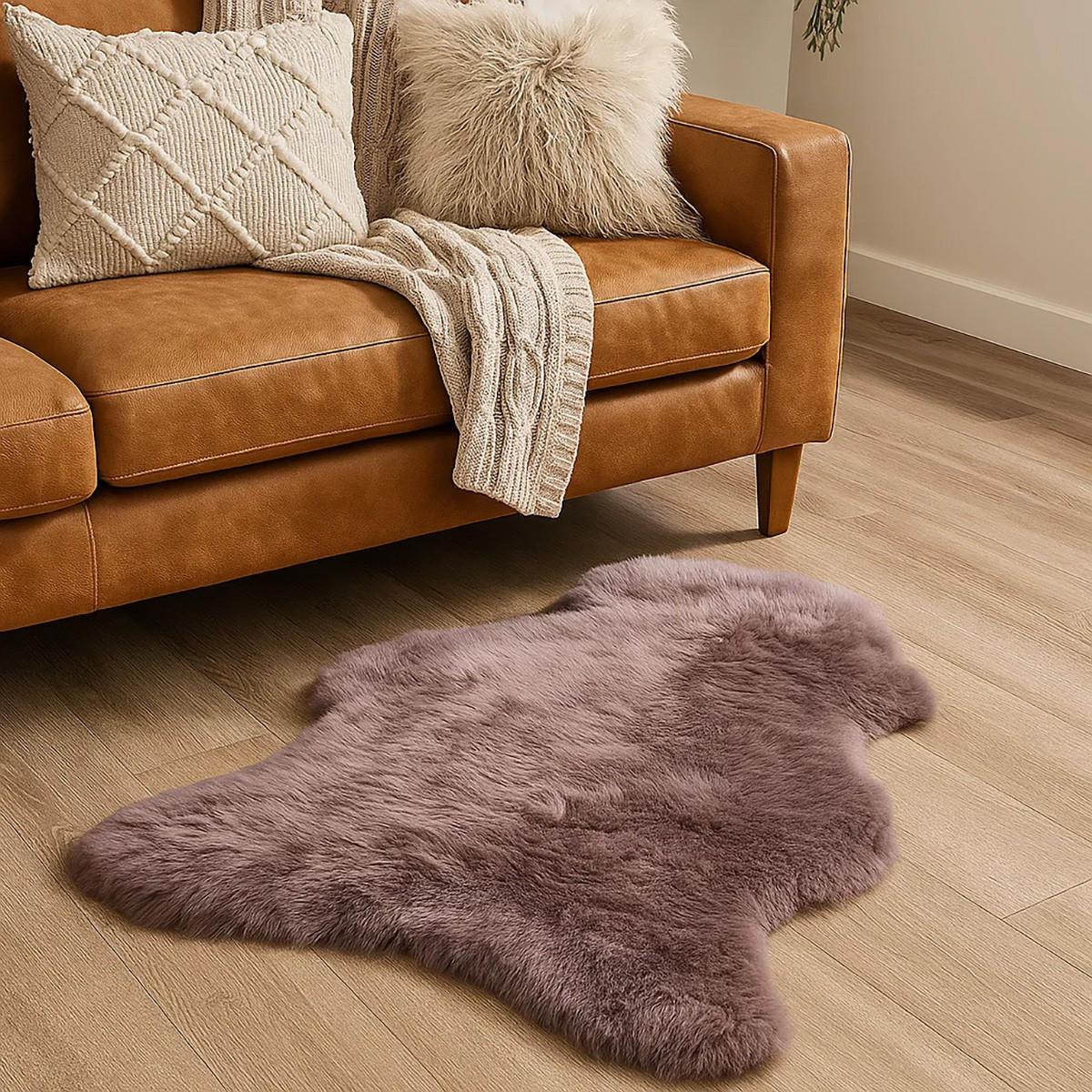 SCHAFFELL Natur Mauve Grau Lila Weich & Dicht ca. 130 cm - Lila/Mauve, Fell (70/130cm) - Provellus