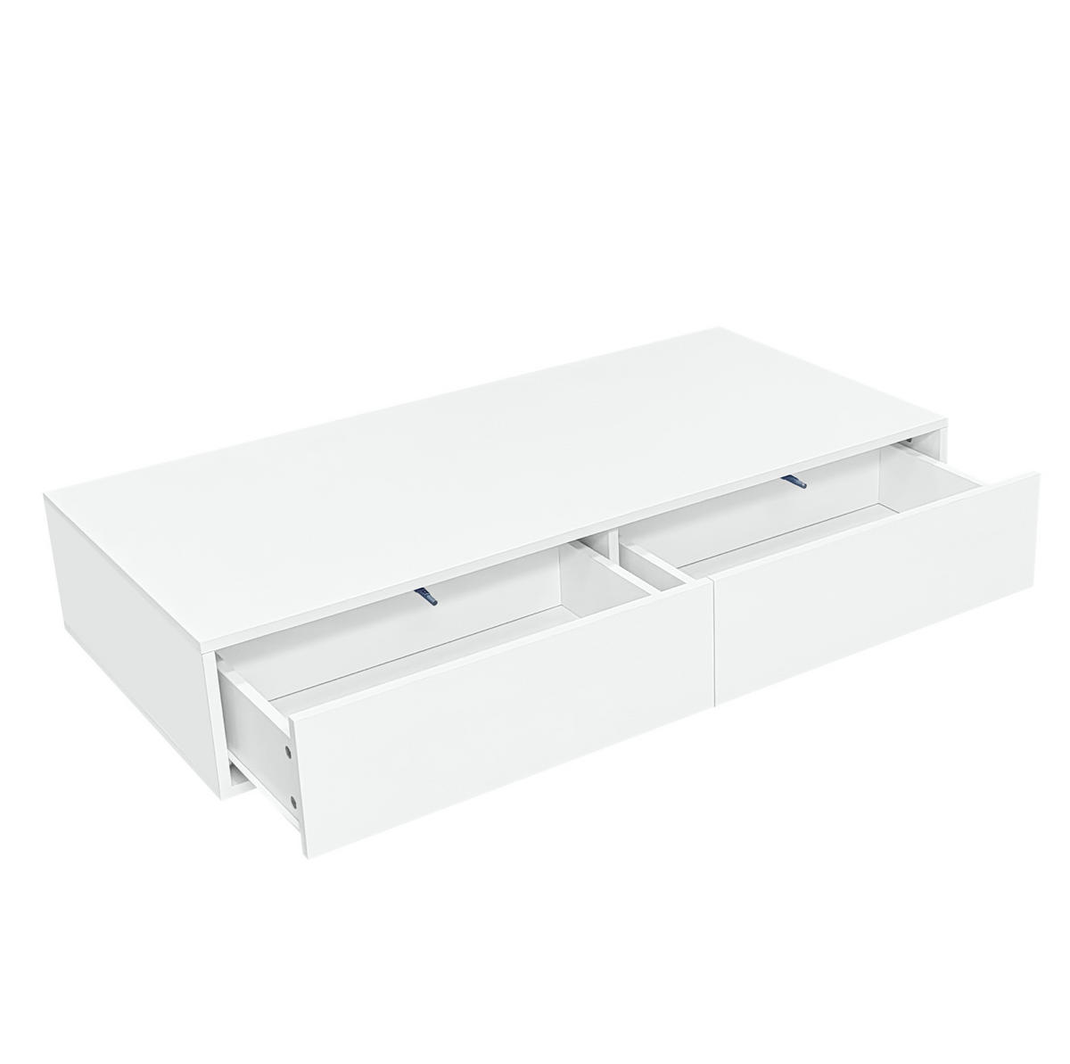 COUCHTISCH 115/55/34 cm in Weiß mit 2 Schubladen und LED-Beleuchtung - Weiß, Holzwerkstoff (115/55/34cm) - Flora Grace