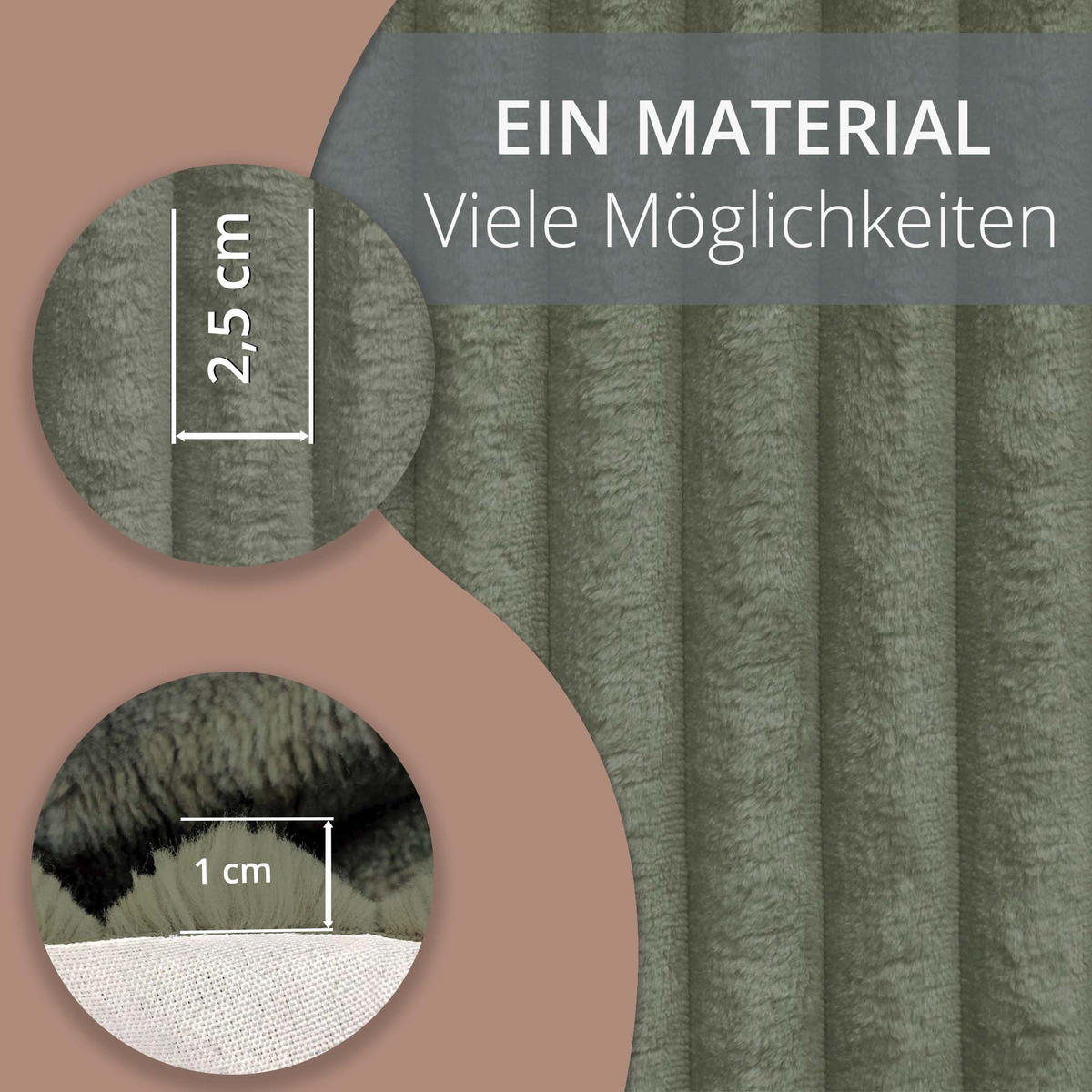 CORDSTOFF Tilia Grün – Breitcord 2,5 cm, 420 g/m², 140 cm breit, extraweich & robust, OEKO-TEX zertifiziert - Grün, Textil (140/100cm) - Dreamroots