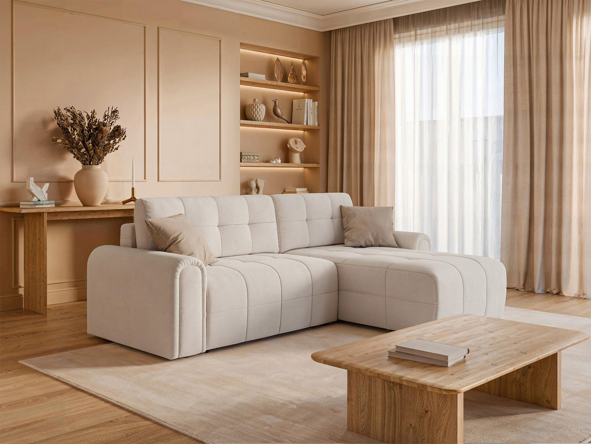 ECKSOFA Simolla Creme rechts - Creme/Schwarz, Kunststoff/Textil (180/268cm) - Selsey