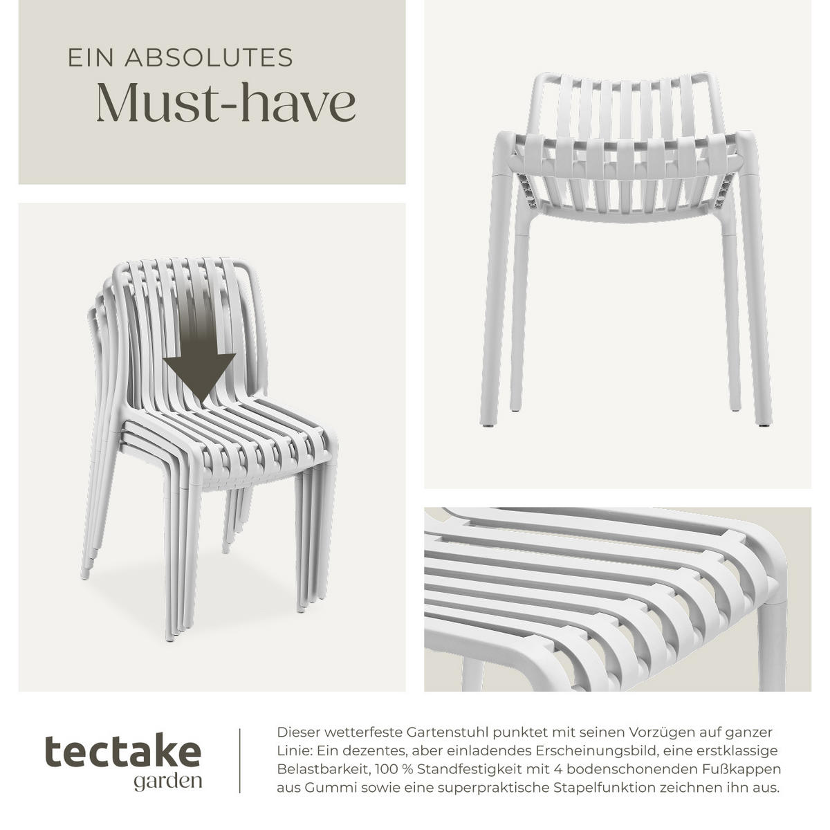 GARTENSTÜHLE Alcudia,47 x 58 x 80,5 cm, Belastbarkeit 110 kg,weiß - Creme, Textil (47/80.5/58cm) - tectake