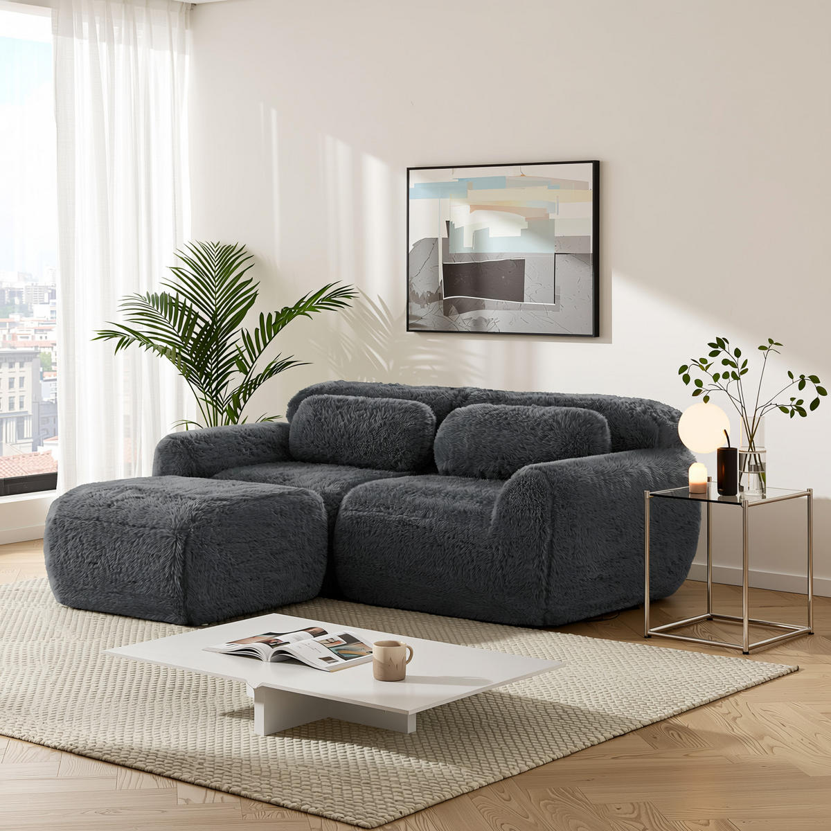 ECKSOFA plüsch grau modular & ohne montage - Grau, Textil (204/179cm) - Urban Meuble