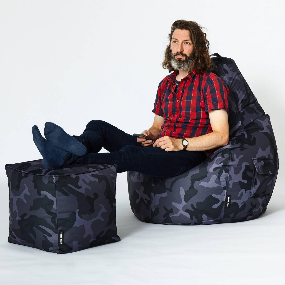 SITZSACK-HOCKER Pouf "Cube" 40x40x40cm - Multicolor, Textil (40/40/40cm) - Green Bean