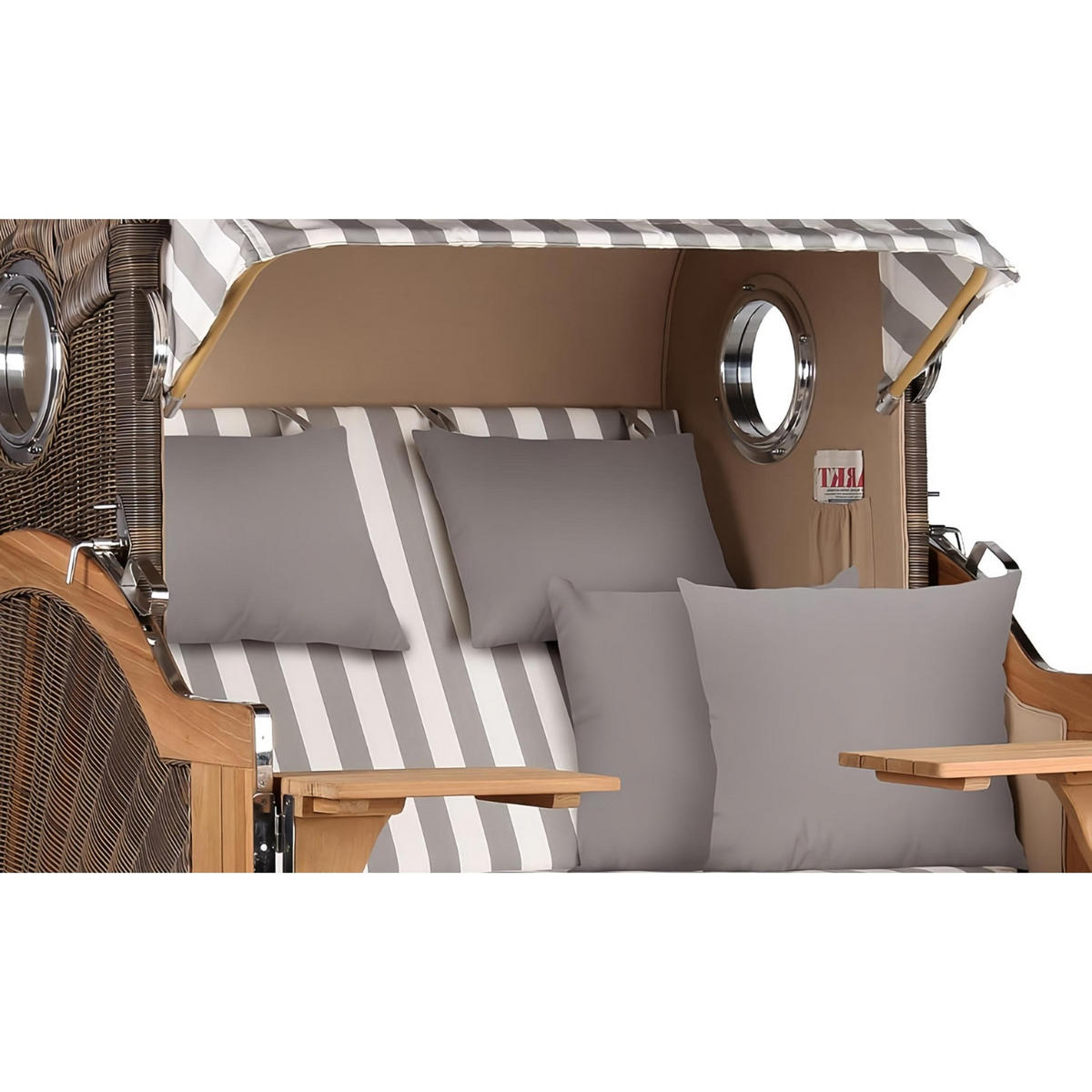 STRANDKORB Düne Grande Bullauge Teak PE Grey Dessin 513 - Braun/Grau, Metall (142/170/95cm) - Mr. Deko