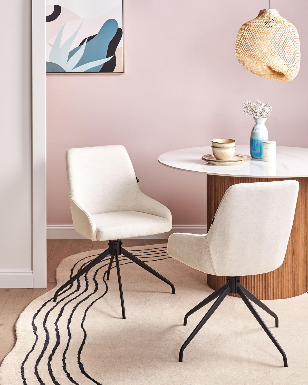 ESSZIMMERSTUHL 2er-Set Cremeweiß Jenner - Schwarz/Weiß, Textil (48/83/70cm) - Beliani