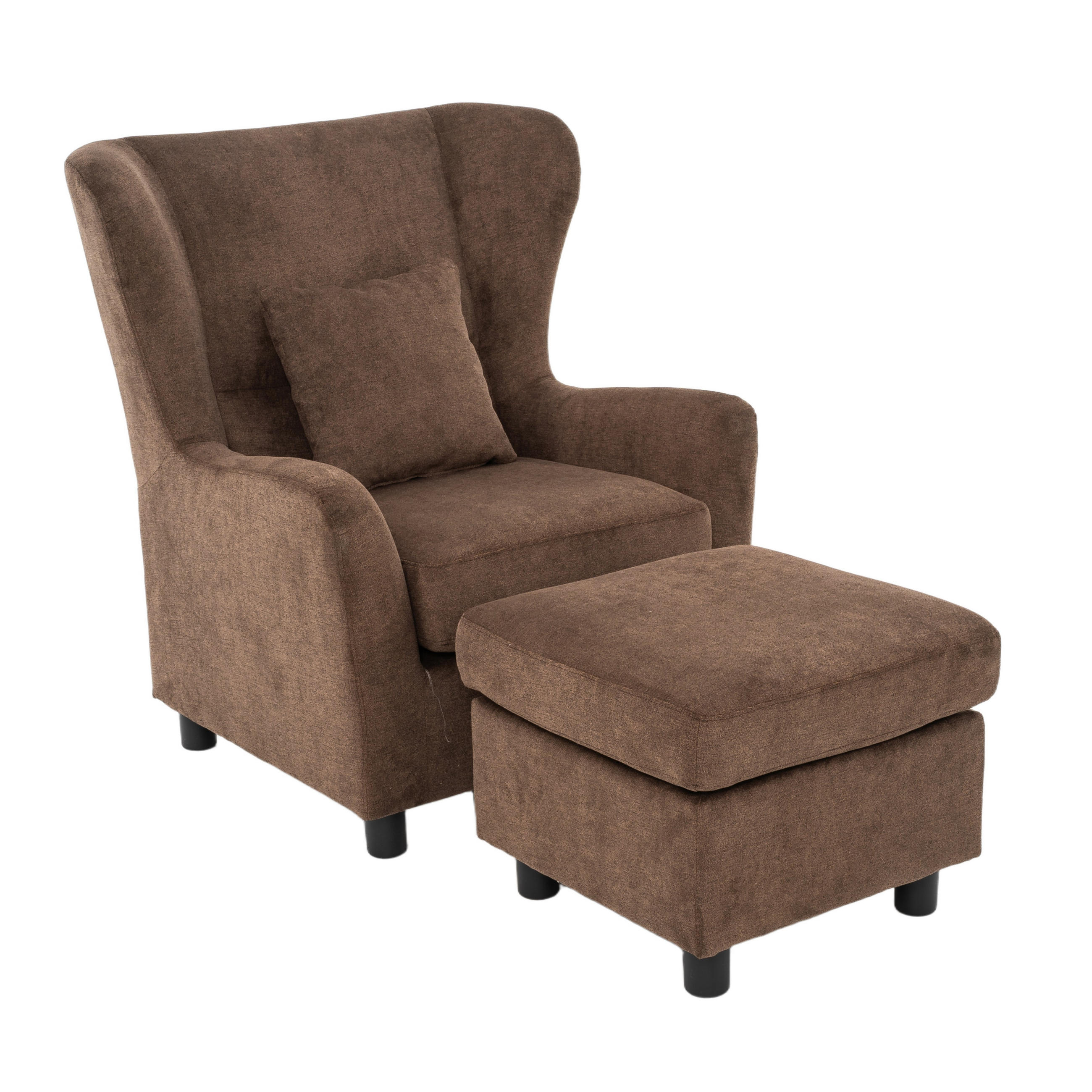 OHRENSESSEL mit HOCKER, hoher Sitzkomfort durch Taschenfederkern, Mikrofaser Braun / 16147 - Schwarz/Braun, Holz/Textil (89/95/79cm) - luma-home
