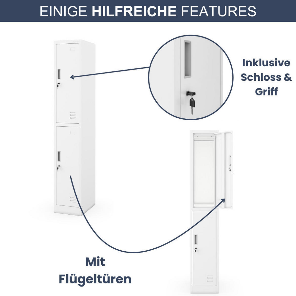 UMKLEIDESCHRANK Spind TOKIO 2 Abteile 185x31,7x45cm Weiß - Weiß, Metall (31.7/185/45cm) - DELUKE