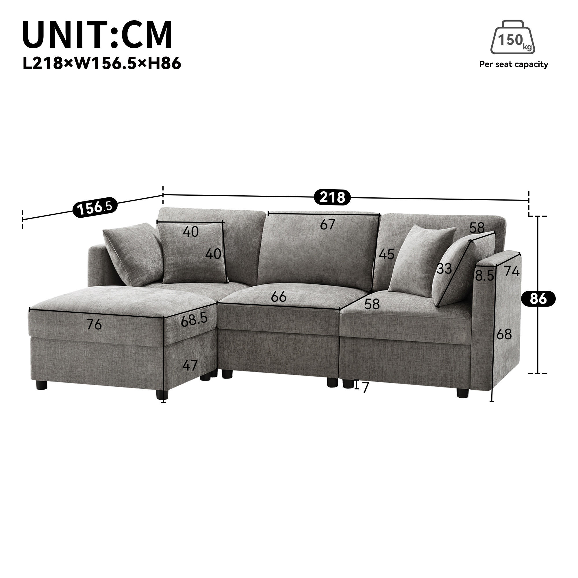 Oxeza Ecksofa Grau 218x156.5 cm