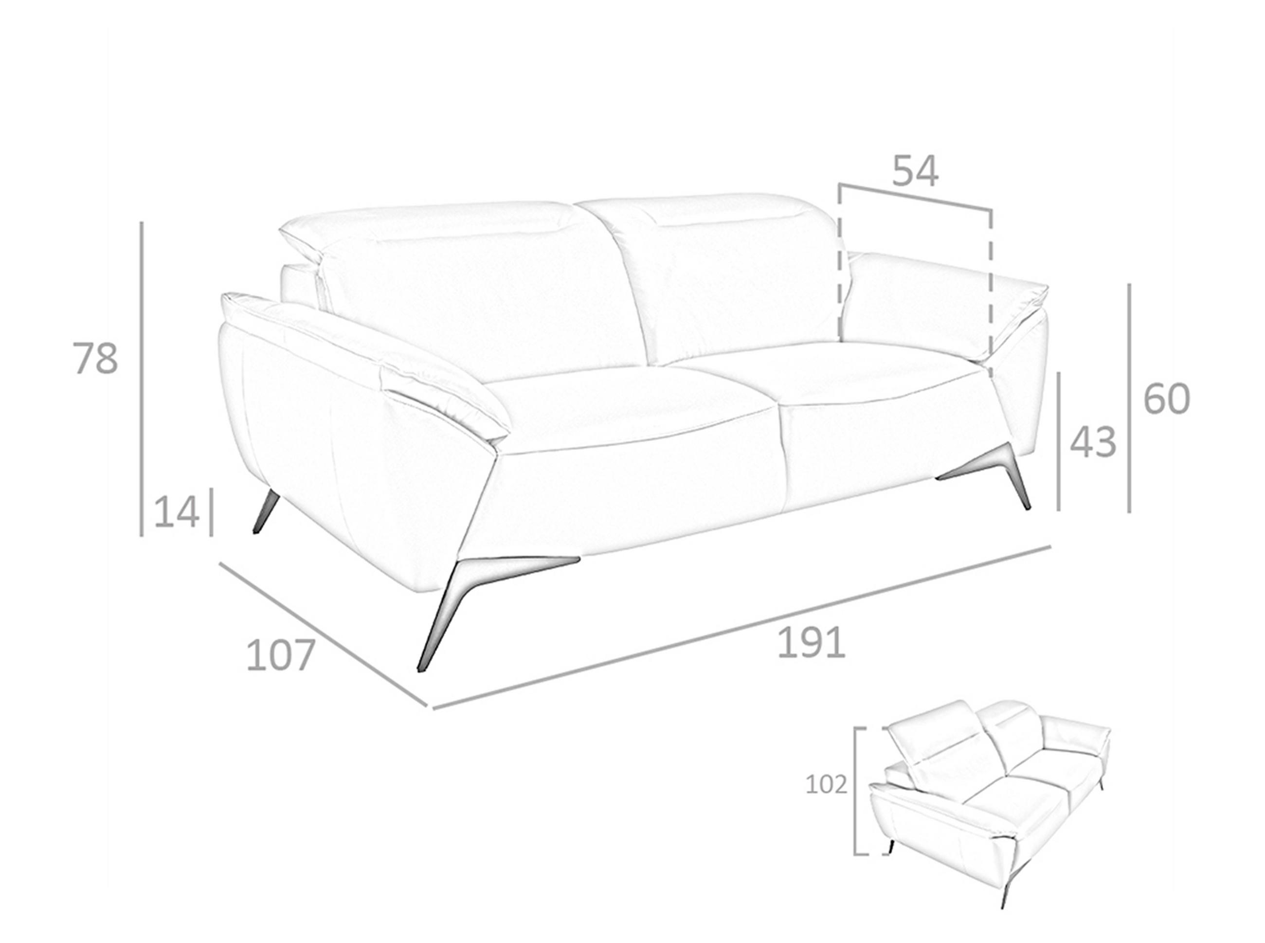 SOFA 2-SITZER Taupe Grau Schwarz 191/107/102 cm - Dunkelgrau/Schwarz, Leder (191/102/107cm) - ANGEL CERDA
