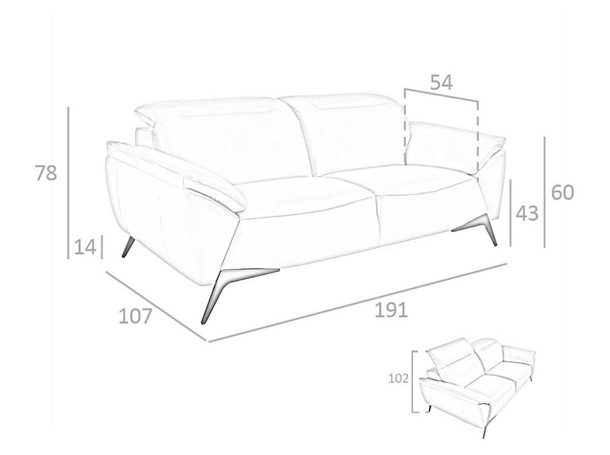 SOFA 2-SITZER Taupe Grau Schwarz 191/107/102 cm - Dunkelgrau/Schwarz, Leder (191/102/107cm) - ANGEL CERDA