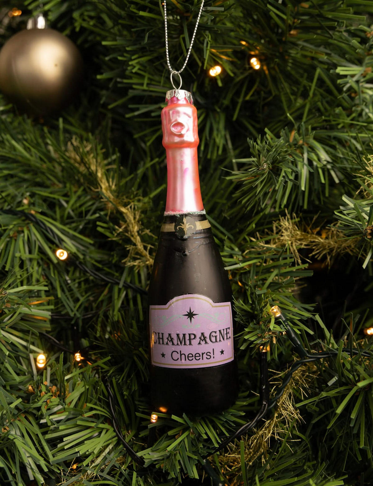 WEIHNACHTSKUGEL Champagnerflasche 17 cm - Schwarz, Glas (5/17/1cm)