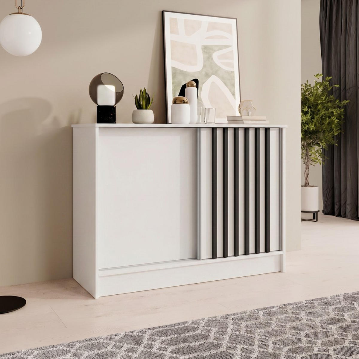 KOMMODE Horizon mit 2 Schiebetüren, Weiß, 100 cm - Schwarz/Weiß, Holzwerkstoff (101/85/43.5cm) - Beautysofa