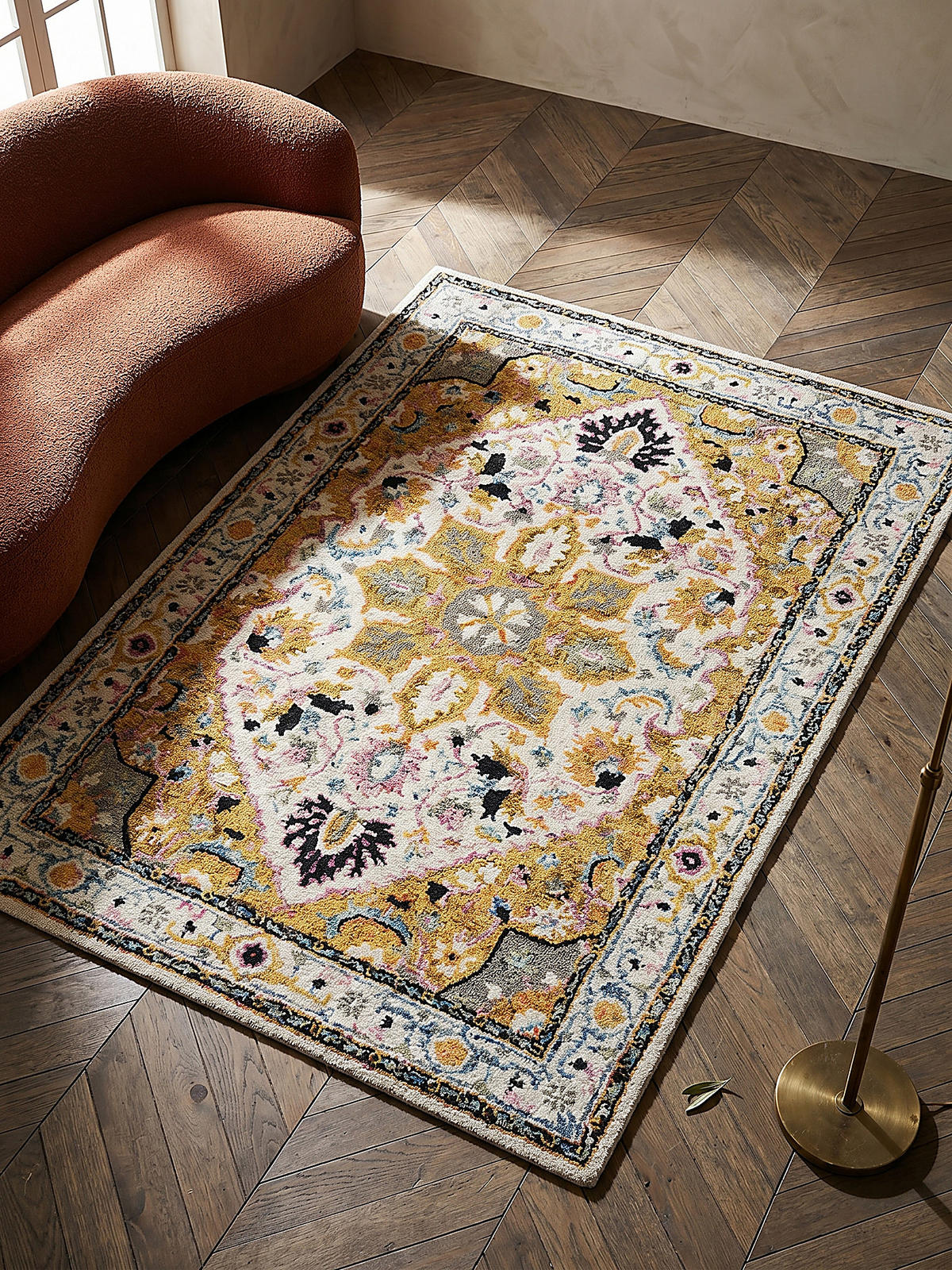 WOLLTEPPICH SOAR, klassisch-floral, Gelb-Grau, 200 x 290 cm - Gelb, Textil (290/200cm) - KADIMA DESIGN