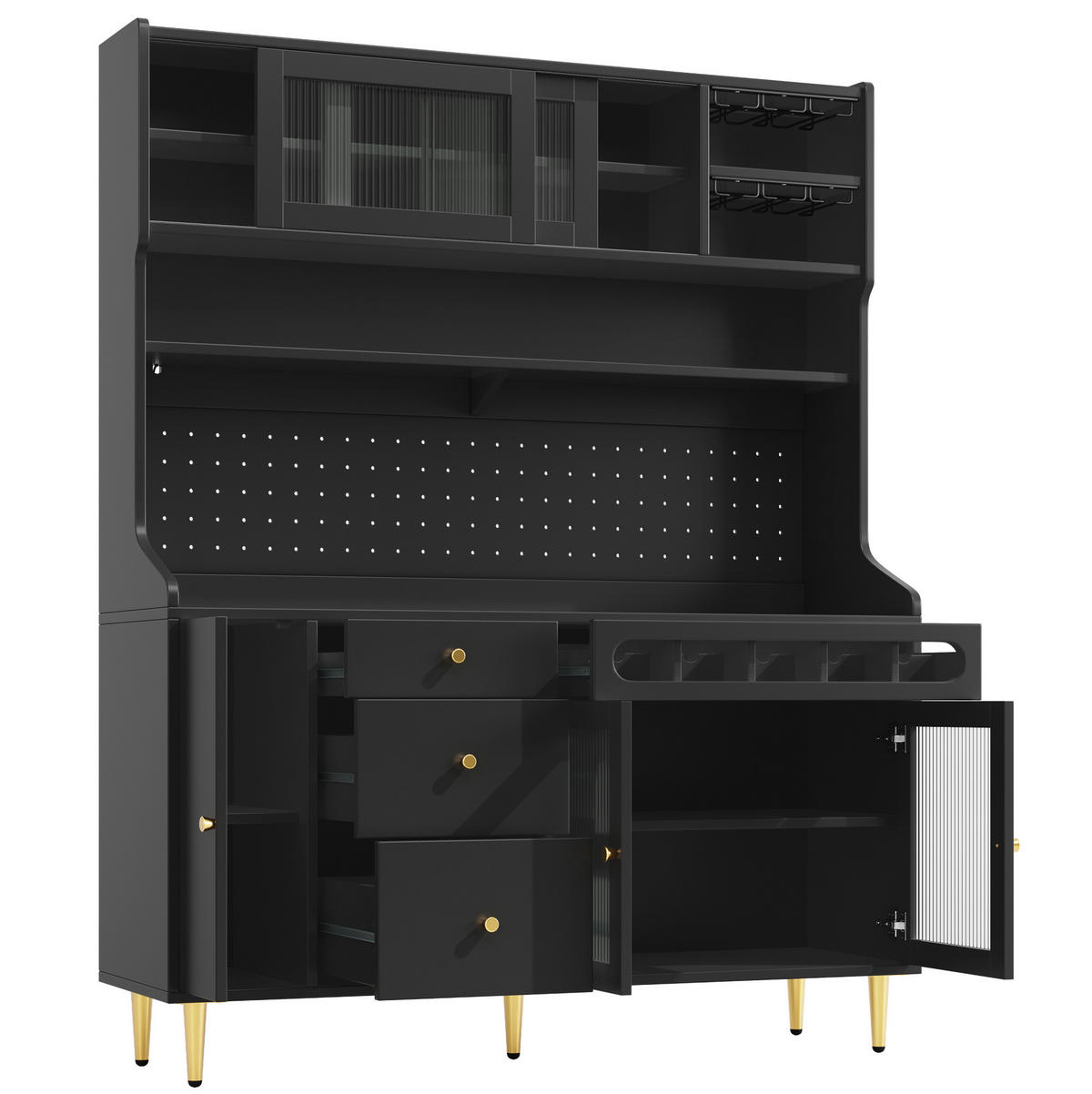 HOCHSCHRANK mit LED 145x39x171 cm MDF Glas Black - Schwarz, Glas (39/171/145cm) - Meubliv