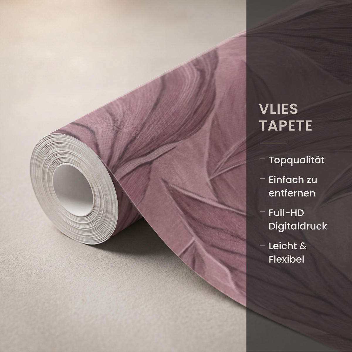 TAPETE - Blätter - Muster - Lila - 300x200 cm - Altrosa, Papier (300/200cm) - OnlyWow
