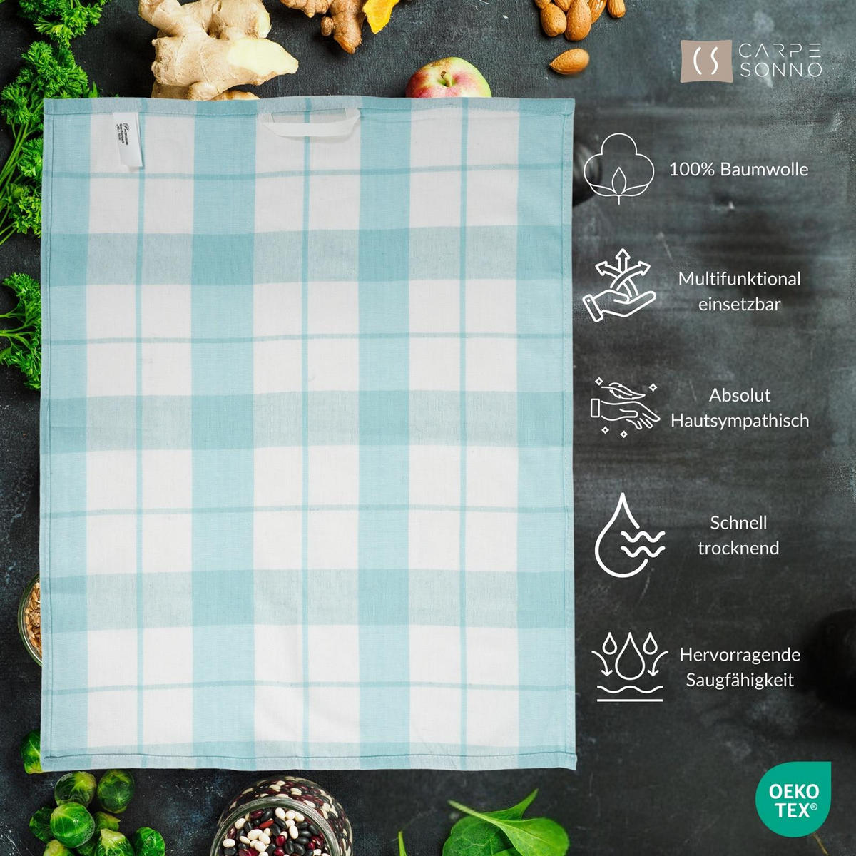 GESCHIRRTÜCHER 50x70 cm im 12er Set aus 100% Baumwolle, Küchentücher Aqua - Hellblau, Textil (50/70cm) - Carpe Sonno
