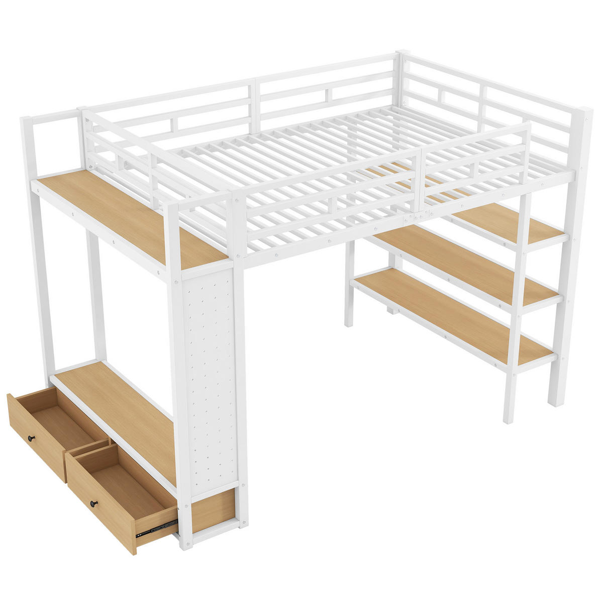 HOCHBETT 140x200 cm in Weiß mit offenem Kleiderschrank, LED-Beleuchtung und Stauraum - Weiß, Holzwerkstoff (140/200cm) - IVMEU