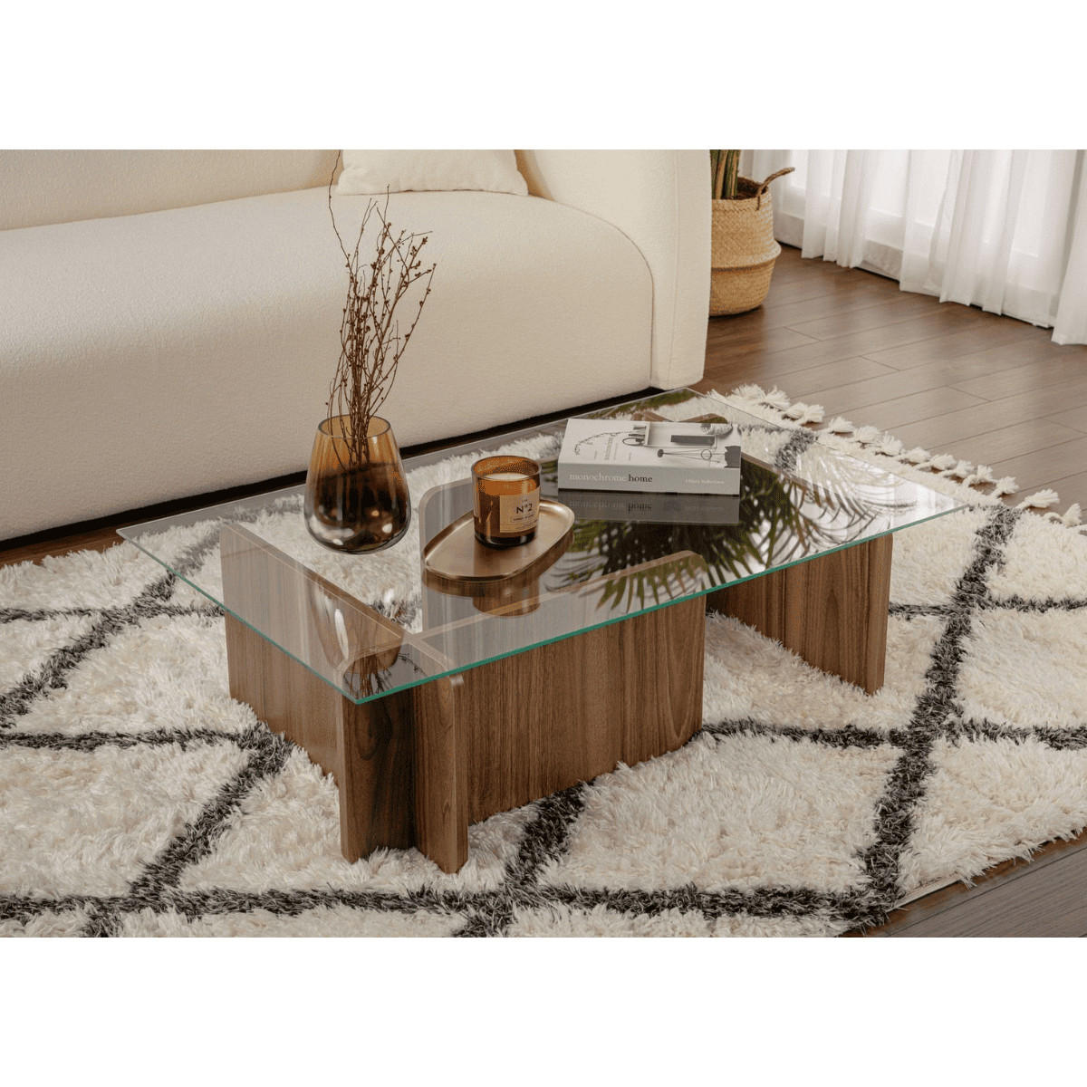 COUCHTISCH mit Tischplatte aus gehärtetem Glas 105/65/30 cm - Naturfarben, Holzwerkstoff (110/65/30cm) - Calicosy