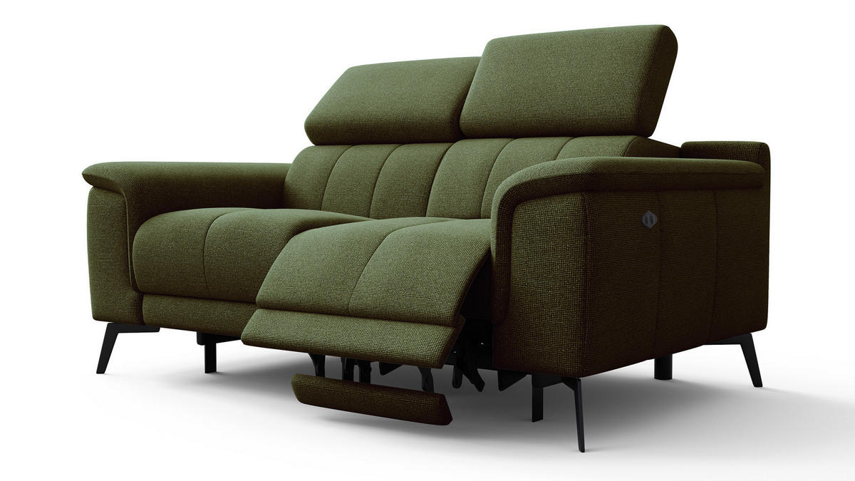 RELAXSOFA FIERO 2-Sitzer mit 2 Relaxfunktionen, olivgrün - Schwarz/Olivgrün, Holzwerkstoff/Textil (170/82/103cm) - Courtois Laville