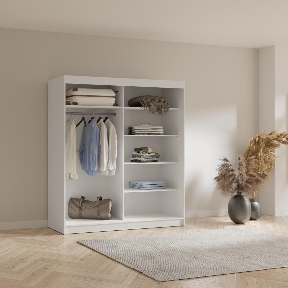 SCHWEBETÜRENSCHRANK mit Spiegel Fiore 2D1L 180 Weiß/Silber - Silberfarben/Weiß, Holzwerkstoff/Metall (180/200/60cm) - mzm24