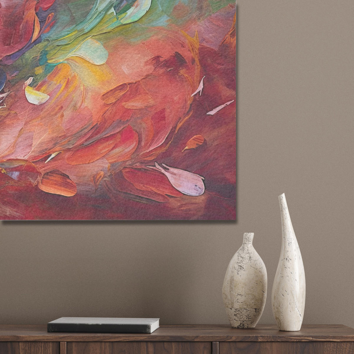 AKUSTIKBILD Ölgemälde - Kunst - Abstrakt - Farbenfroh Akustikpaneele 90x60 cm - Altrosa, Kunststoff (90/60/0.9cm) - MuchoWow