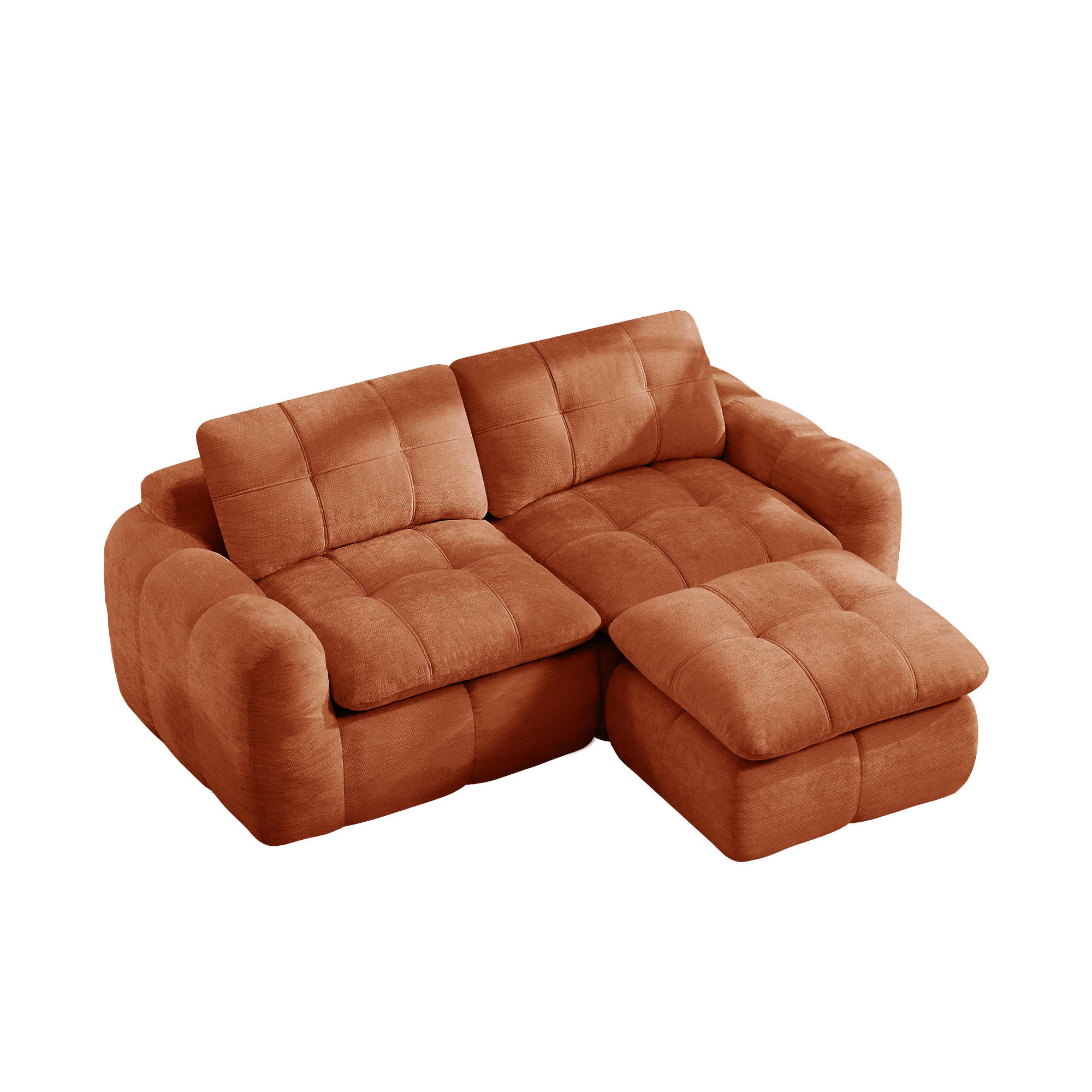 ECKSOFA DE-34464 mit Ottoman und Karostepp-Design Orange - Orange, Textil (160/194cm) - ComfortXL
