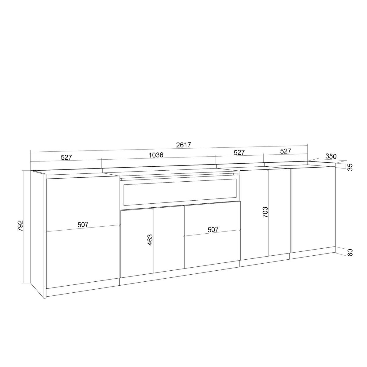 SIDEBOARD, Highboard, Eiche Schwarz, Elektrokamin, 260/37/80cm - Eichefarben, Holzwerkstoff (260/80/37cm) - Skraut Home