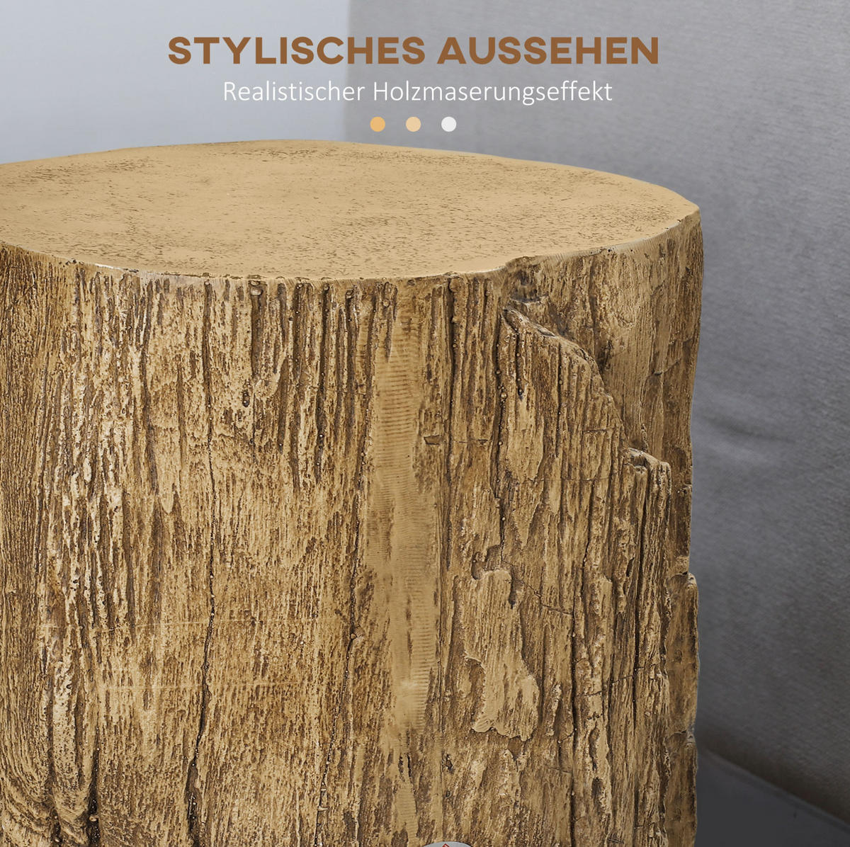 BEISTELLTISCH aus Beton 37x37x43 cm Naturholz mit verstellbaren Füßen, wasserfester Oberfläche in Baumstumpf-Optik - Naturfarben, Stein (37/37/43cm) - Modfu