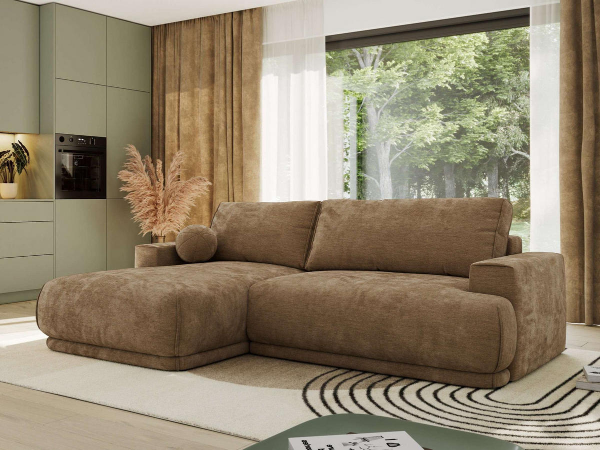 ECKSCHLAFSOFA RINA L Braun Schenille glatt - links - Schwarz/Braun, Kunststoff/Textil (267/170cm) - MKS