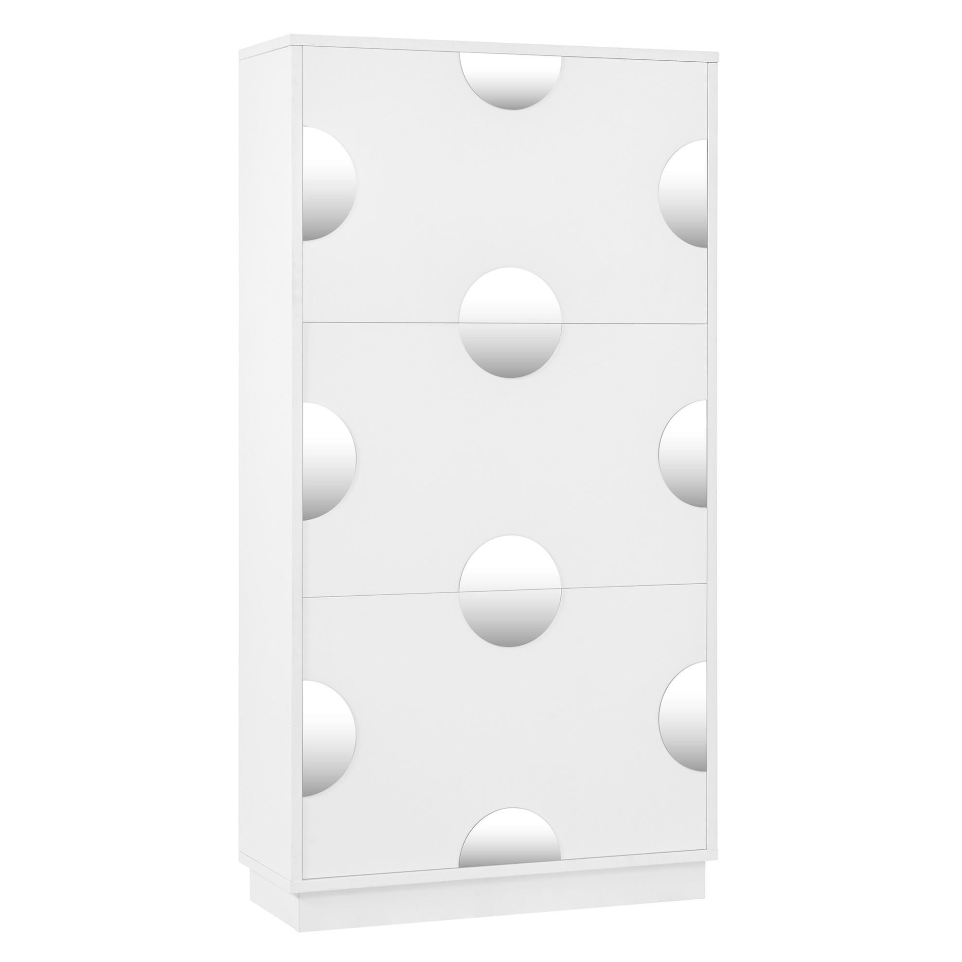 Modfu BOTNÍK z MDF 63x24x120 cm bílý se 3 výklopy, kulatým zrcadlem a tichým otevíráním
