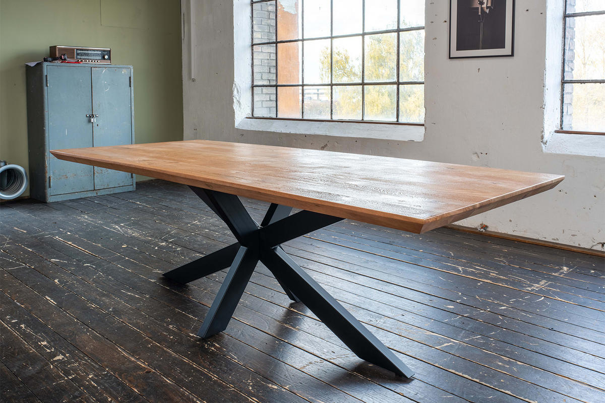 ESSTISCH MIT SCHWEIZER KANTE SELVA Braun Akazie - Schwarz/Braun, Holz/Metall (220/100/78cm) - KAWOLA