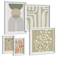 BILDER SET 5er Set - 50x50 cm & 20x30 cm & 40x60 cm Weißer Rahmen - Floraler minimalistischer Boho-Stil - Weiß, Kunststoff (40/60cm) - TULUP
