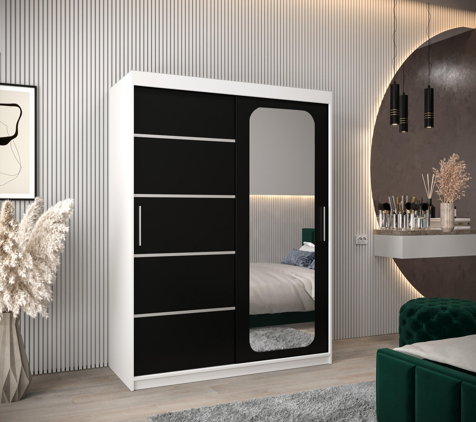 SCHWEBETÜRENSCHRANK 200/150/62 2-türig - Silberfarben/Schwarz, Holz/Kunststoff (150/200/62cm) - Abiks Möbel