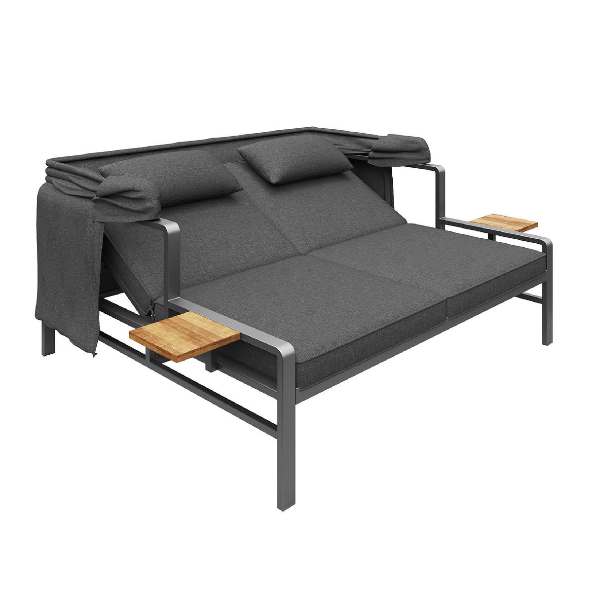 SONNENLIEGE 2-4 Personen Mit Faltbarem Sonnendach - Dunkelgrau, Metall (130/127/178cm) - FLIEKS