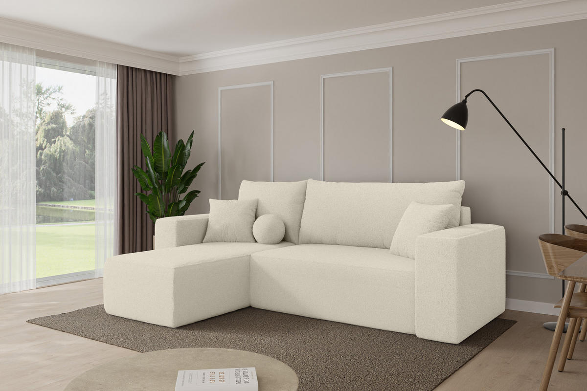 ROHOVÁ SEDAČKA s funkcí spaní, otoman vlevo SENO-L 249x139x85 béžová bouclé - černá/písková barva, kompozitní dřevo/textil (249/139cm) - ALTDECOR