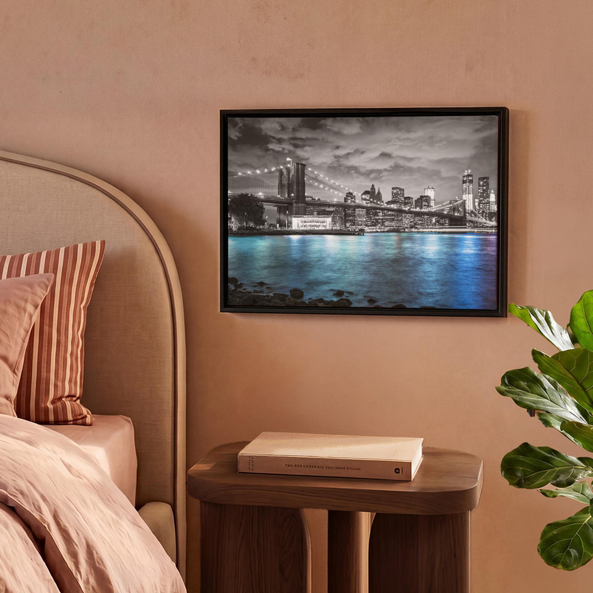 LEINWAND Bilder mit Rahmen - New York - Skyline - Stadt - Blau - 40x30 - Blaugrau, Textil (40/30cm) - MuchoWow