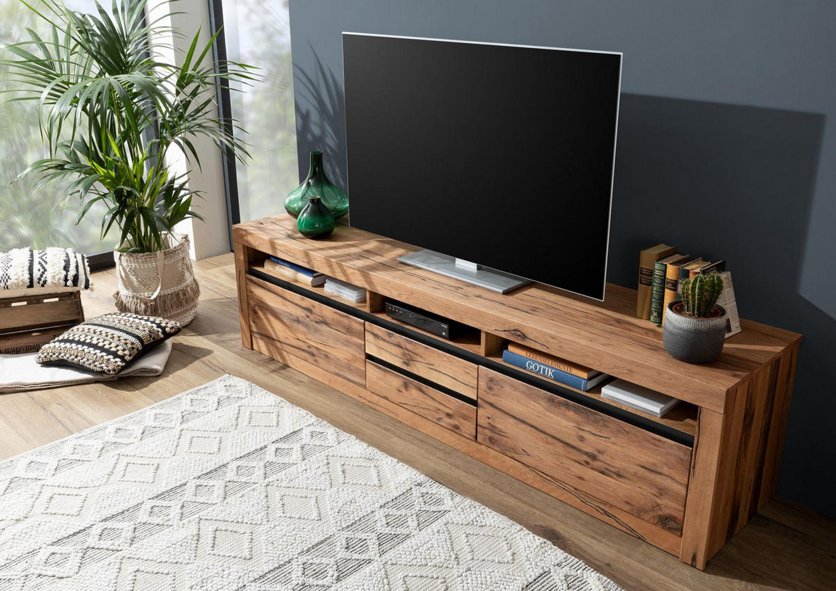 TV-BOARD Wild-/Zerreiche 220x50x55 natur geölt MONTREUX #040 - Naturfarben, Holz (220/55/50cm) - Massivmoebel24