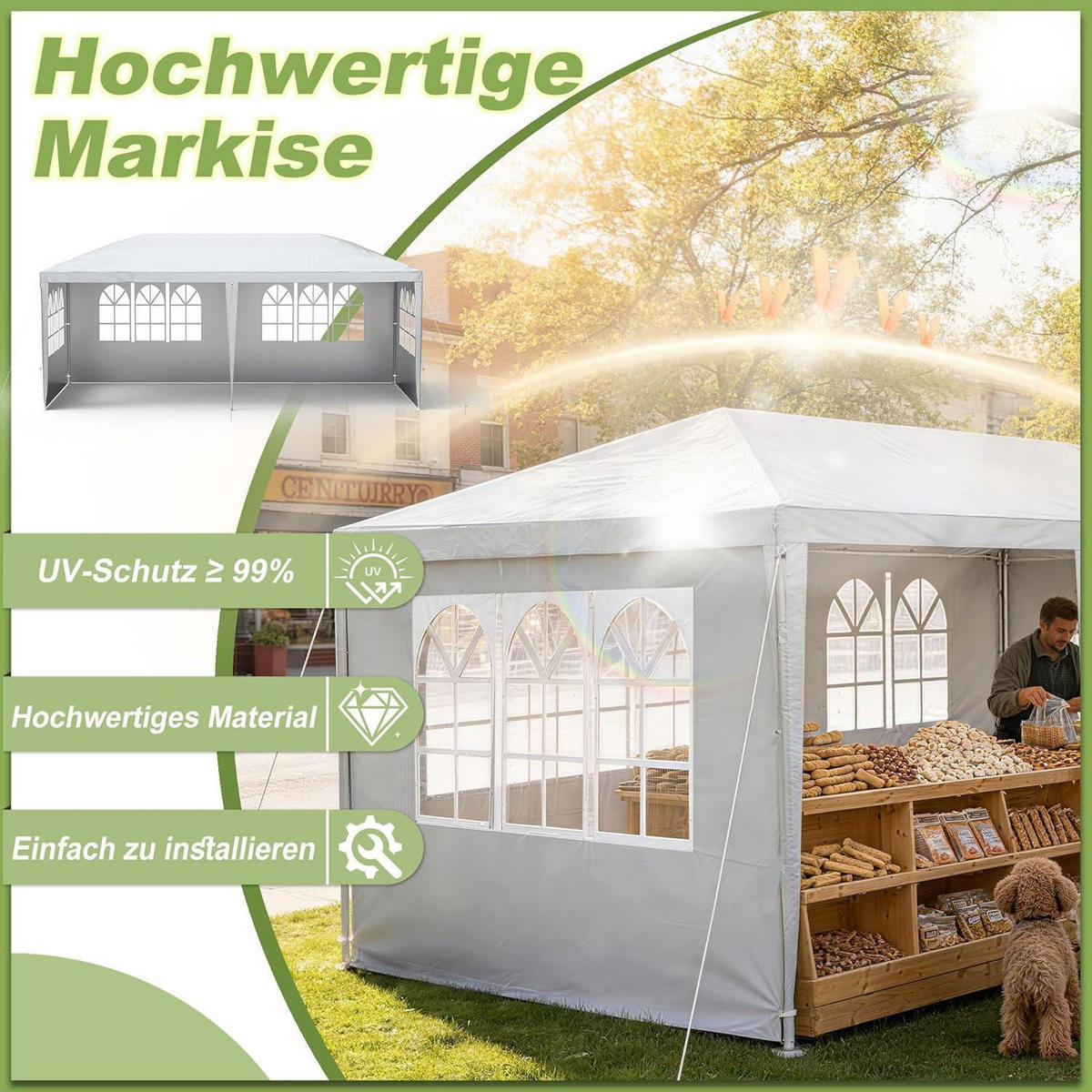 GARTENPAVILLON 3 x 3 m Grau mit Fenstern - Grau, Textil (250/300/300cm)