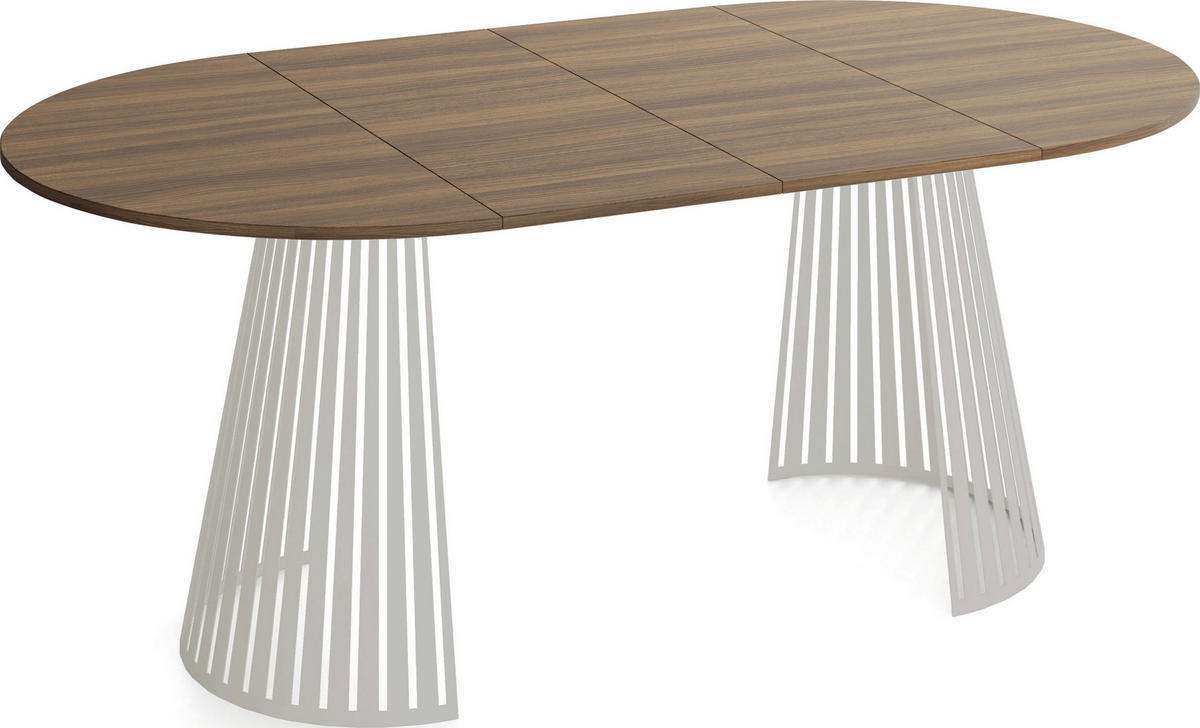 ESSTISCH Naro rund ausziehbar mit Lamellen-Metallgestell in Grau-Beige, Walnuss Braun 120-200/120/76 cm - Kaschmir/Walnussfarben, Holzwerkstoff/Metall (120/196/76cm) - WFL GROUP