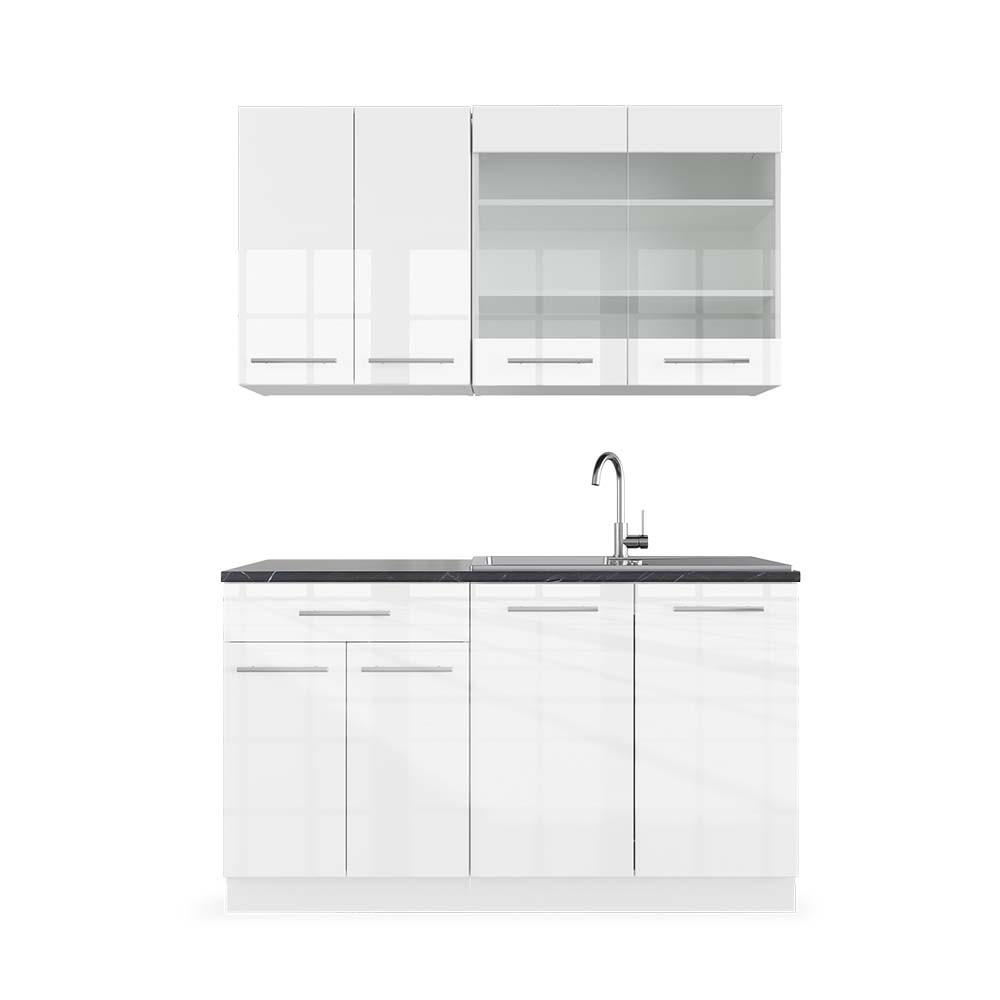 SINGLEKÜCHE Fame-Line Weiß Hochglanz/Weiß 140 cm, AP Anthrazit - Weiß Hochglanz/Weiß, Holzwerkstoff (140/81.6/60cm) - Vicco