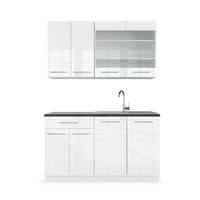 SINGLEKÜCHE Fame-Line Weiß Hochglanz/Weiß 140 cm, AP Anthrazit - Weiß Hochglanz/Weiß, Holzwerkstoff (140/81.6/60cm) - Vicco