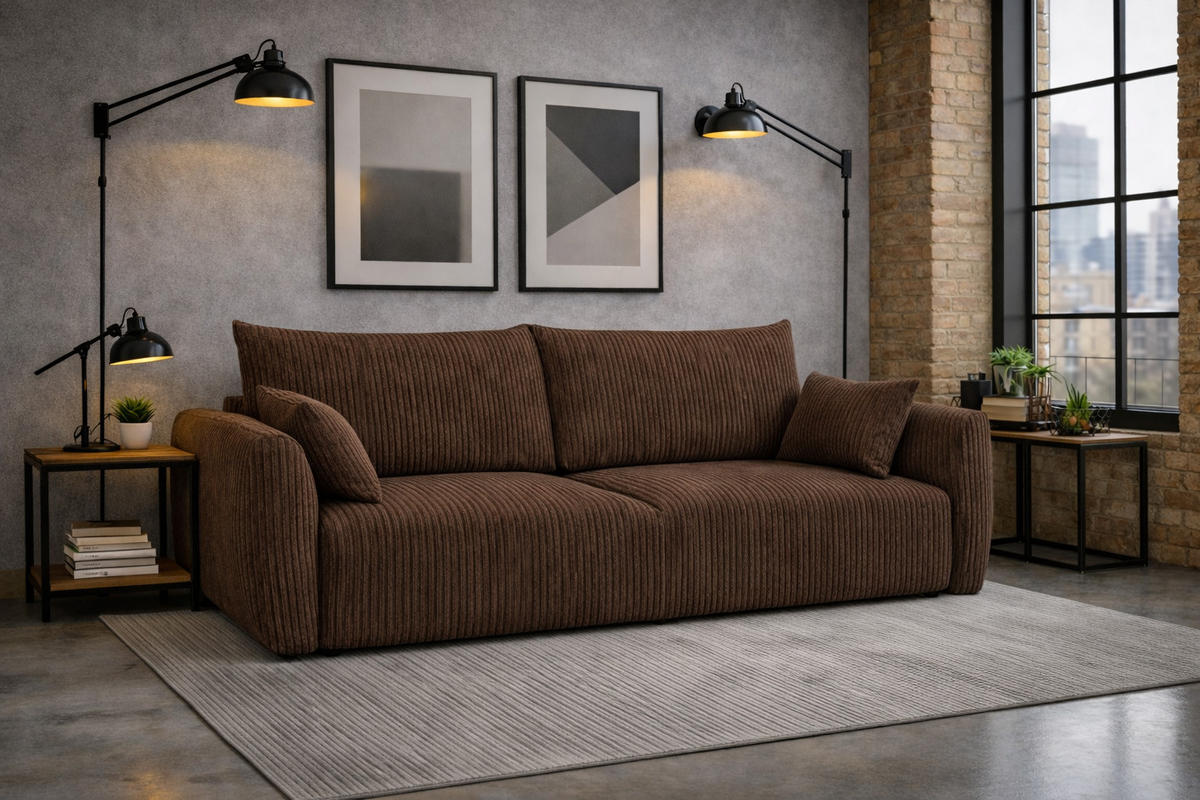 SOFA Mit Schlaffunktion Und Bettkasten, Cordstoff Poso, Braun, Zephira - Braun, Holz (238/87/102cm) - Kaiser Möbel