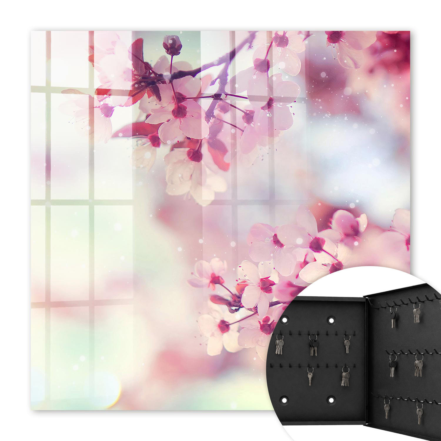 SCHLÜSSELBOX Schwarz 30x30 cm- Türöffnung nach rechts - Blumenzauber - Pink, Metall (30/30/5cm) - TULUP