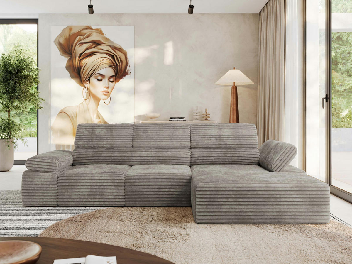 ECKSOFA RILASSO L Hellbraun Cord - rechts - Hellbraun/Schwarz, Kunststoff/Textil (174/296cm) - MKS