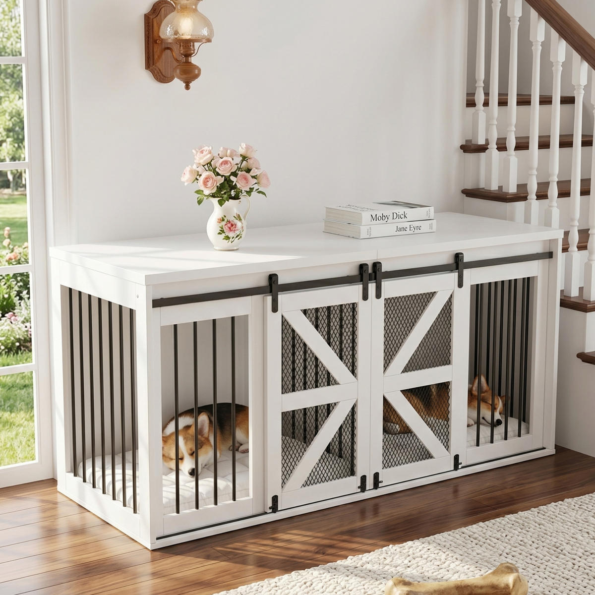 SIDEBOARD Weiß 160×60×75 cm aus MDF und Metall mit Schiebetüren und fester mittlerer Trennwand - Weiß, Holzwerkstoff (160/75/60cm) - Luhomfu