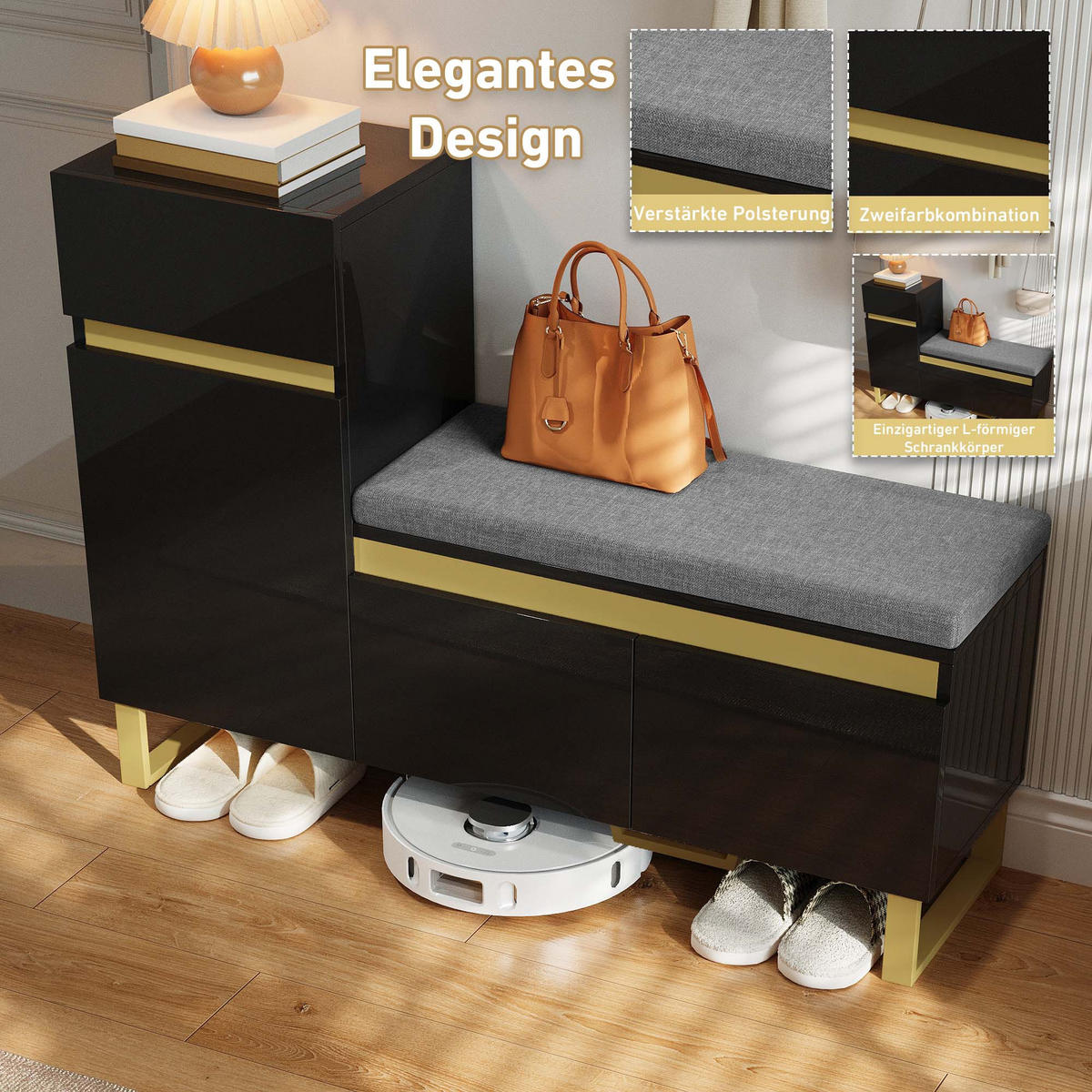 SCHUHSCHRANK Mehrstöckig Stauraum Organizer Schubladen Türen - Schwarz, Holzwerkstoff (35/85/120cm) - FLIEKS