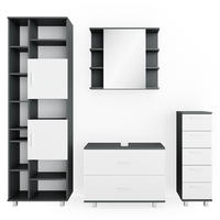 BADMÖBEL-SET Ilias Weiß/Anthrazit 4 Teile, mit Hochschrank - Anthrazit/Weiß, Holzwerkstoff (80.2/60.8/33cm) - Vicco